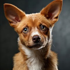 A curious Red Heeler puppy (Canis lupus familiaris) standing attentively.