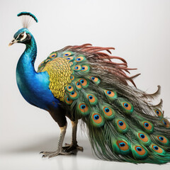 Fototapeta premium A majestic Peacock (Pavo cristatus) showing off its vibrant tail.