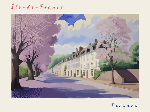 Fresnes: Postcard design with a scene in France and the city name Fresnes