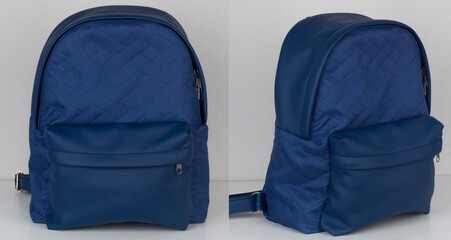 blue backpack collage, handmade bag