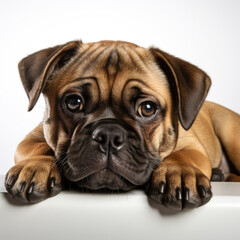 Obraz premium A sleepy Pug puppy (Canis lupus familiaris) lying down in a cozy position.