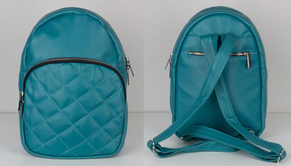 blue backpack collage, handmade bag
