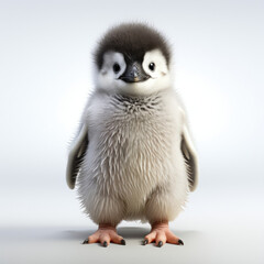 A young Penguin (Spheniscidae) with fluffy grey feathers.