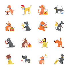 Modern Pack of Puppies Flat Illustrations