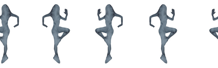 Sports at sunrise border.Running.Gymnastics.Morning gym.Watercolor silhouette sport isolated on white background.