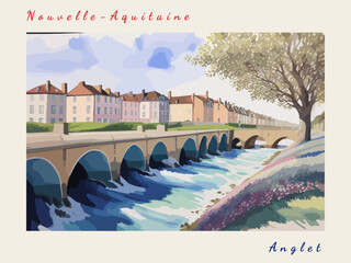 Anglet: Postcard design with a scene in France and the city name Anglet