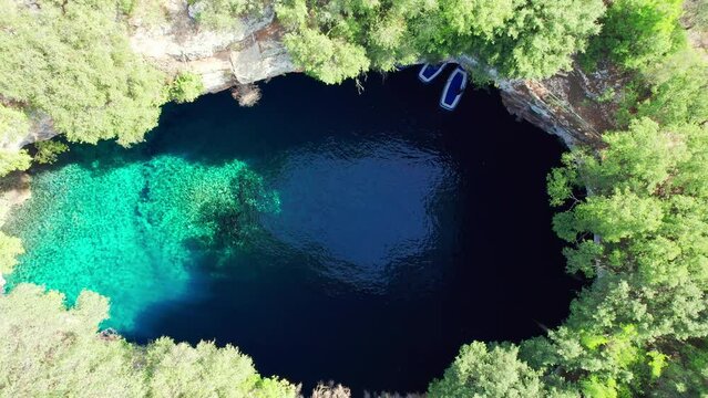 Famous Melissani lake on Kefalonia island, Karavomylos, Greece.