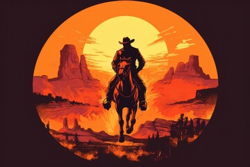 Wild West Cowboy Illustration - obrazy, fototapety, plakaty