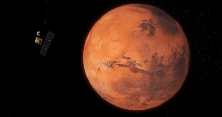 Space probe flying to Mars. Space exploration.
