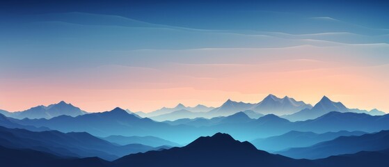 Plakat Minimalist silhouette of mountains on a calm background. Generative AI