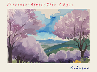 Aubagne: Postcard design with a scene in France and the city name Aubagne