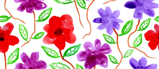 cute watercolor flowers seamless pattern.