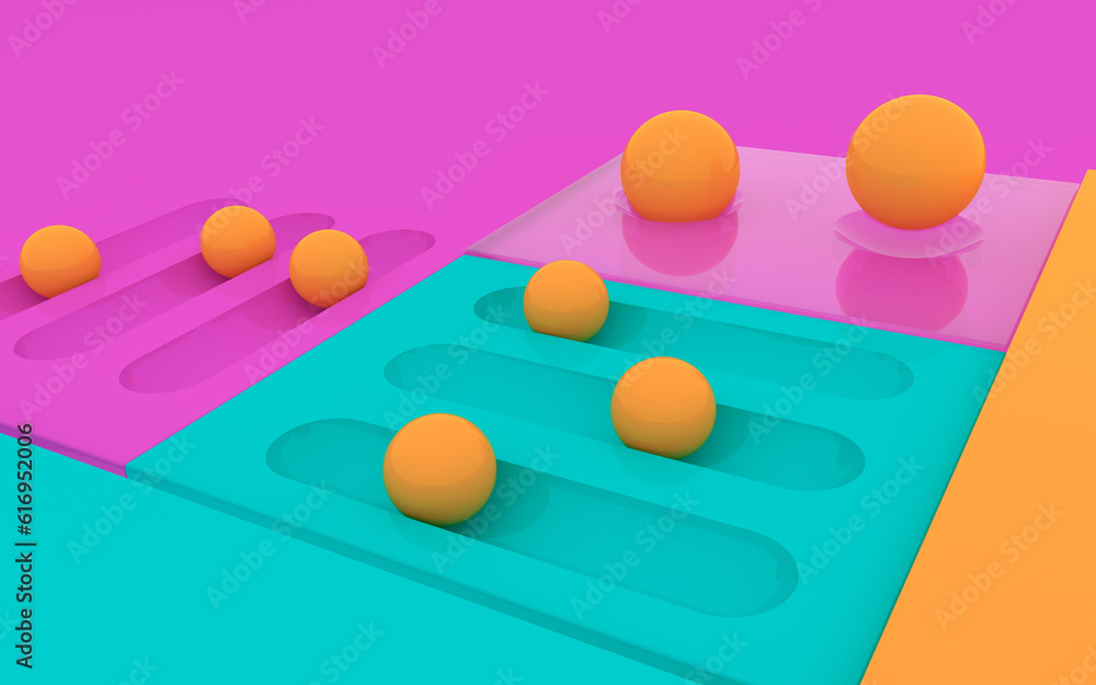 Fototapete digital generated 3d illustration of abstract block shaped multi colored charts connecting together 