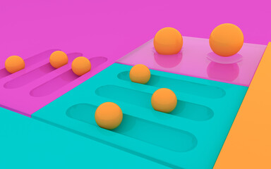 Digital generated 3d illustration of abstract block shaped multi colored charts connecting together forming big pattern.
