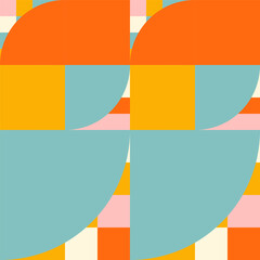 Simple geometric seamless pattern. Modern abstract background with circle, semi circle, square, rectangle stripe shapes in pastel colors.