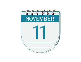 11 november round retro calendar page vector. 3d one day calendar, date appointment, business planner, event reminder illustration. Abstract three dimensional daily date old calendar.
