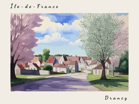 Drancy: Postcard design with a scene in France and the city name Drancy