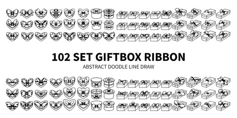 102 SET GIFTBOX RIBBON ABSTRACT DOODLE LINE DRAW