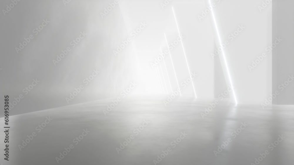 Poster  Abstract of white sci-fi tunnel, Futuristic spaceship corridor. Loop animation.