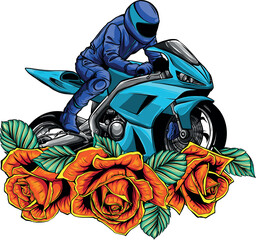 vector illustration of motorbike sport with roses