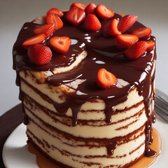 chocolate cake with strawberries and cream generative ai