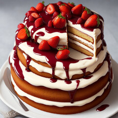 cake with strawberries generative ai