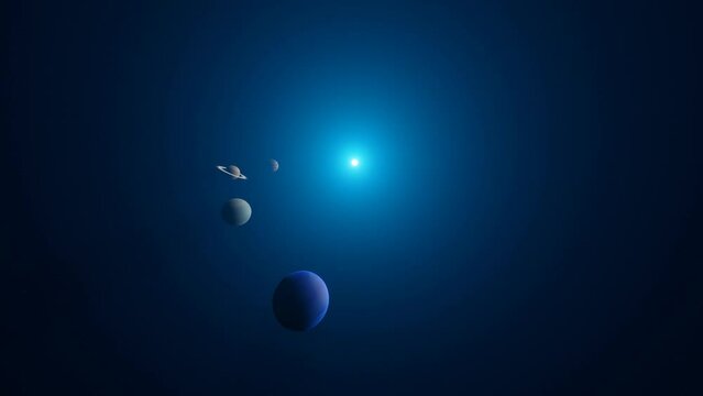 3D animation showing the 4 biggest planets in our solar system: Jupiter, Saturn, Venus and Neptune.