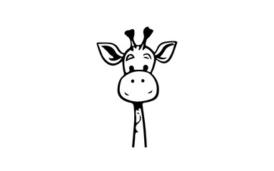 Head of giraffe doodle line art illustration with black and white style for template.