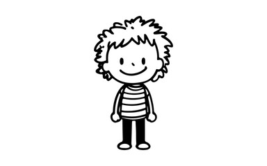 Kid doodle line art illustration with black and white style for template.