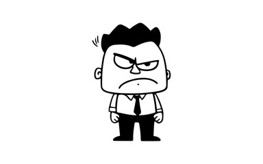 Man officer with angry doodle line art illustration with black and white style for template.