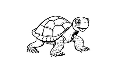 Turtle doodle line art illustration with black and white style for template.
