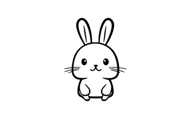 Rabbit doodle line art illustration with black and white style for template.