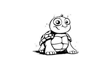 Turtle doodle line art illustration with black and white style for template.