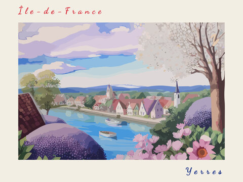 Yerres: Postcard design with a scene in France and the city name Yerres