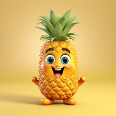 Cute Pineapple Happy Cartoon Character