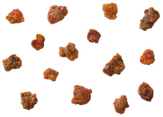 Myrrh resin isolated on white background, top view.