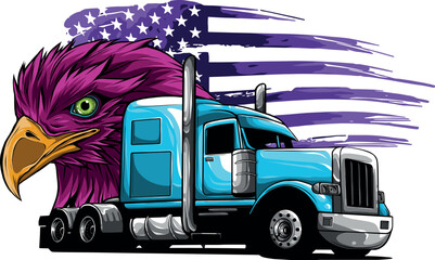 vector illustration of semi truck with american flag and eagle head - 616954011