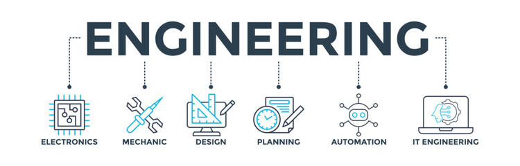 Engineering banner web icon vector illustration concept with icon of electronics, mechanic, design, planning, automation and it engineering