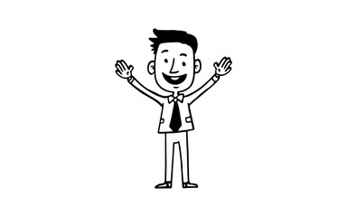 Employe with smile doodle line art illustration with black and white style for template.