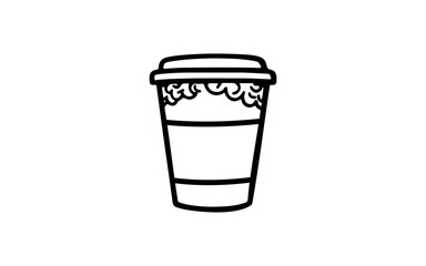 Drink cup doodle line art illustration with black and white style for template.
