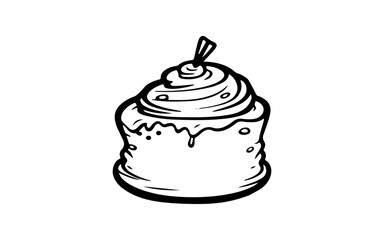 Cake doodle line art illustration with black and white style for template.