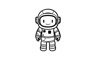 Astronaut doodle line art illustration with black and white style for template.