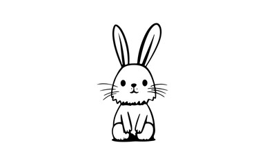 Rabbit doodle line art illustration with black and white style for template.