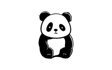Panda doodle line art illustration with black and white style for template.