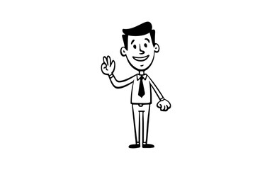 Employe with smile doodle line art illustration with black and white style for template.