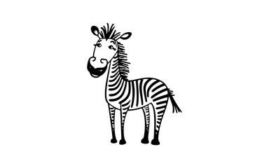 Zebra doodle line art illustration with black and white style for template.
