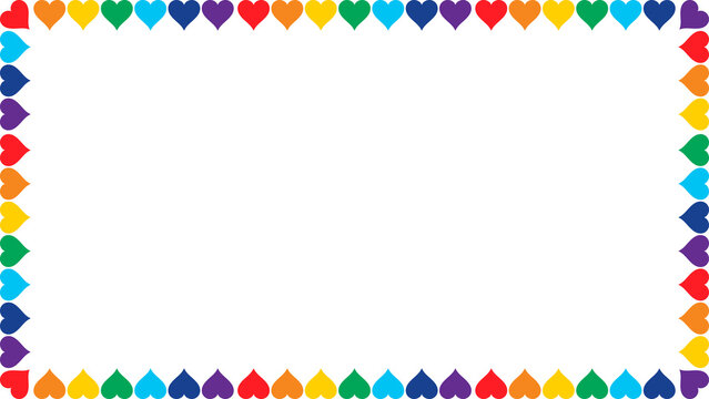 Colorful hearts frame rectangle transparent