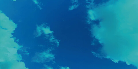 Abstract watercolor cloud background . Grunge wallpaper of blue sky with white clouds . Summer heaven bright cloudscape .