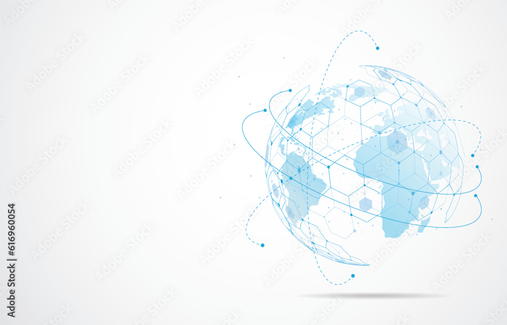Poster global network connection. world map point and line composition concept of global business. vector i