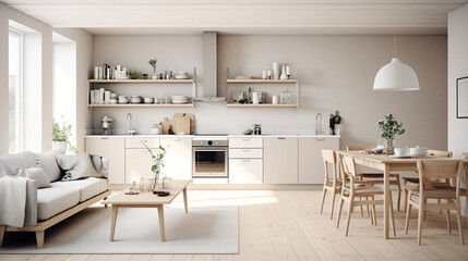 Scandinavian Indoor Design: Inspiring Real-Estate Rooms, Nature-Inspired new modern loft apartment. 3d rendering
Generative AI